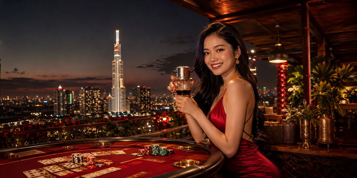 Người chơi baccarat tại TP Hồ Chí Minh trong không gian quán cà phê hiện đại