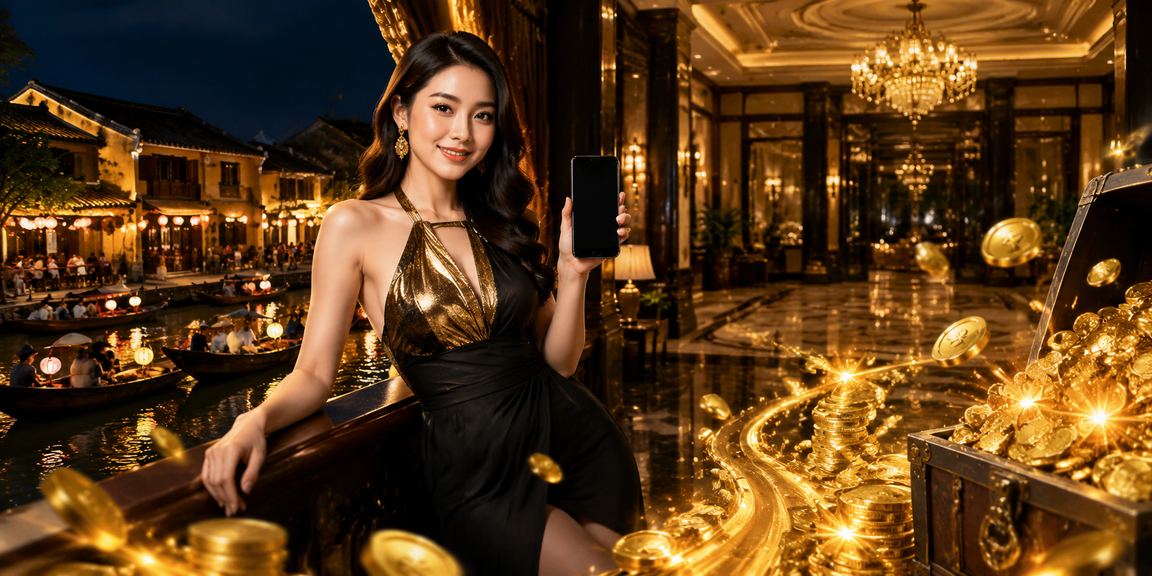 Người dùng trải nghiệm casino di động trong không gian cổ kính đặc trưng của Hội An